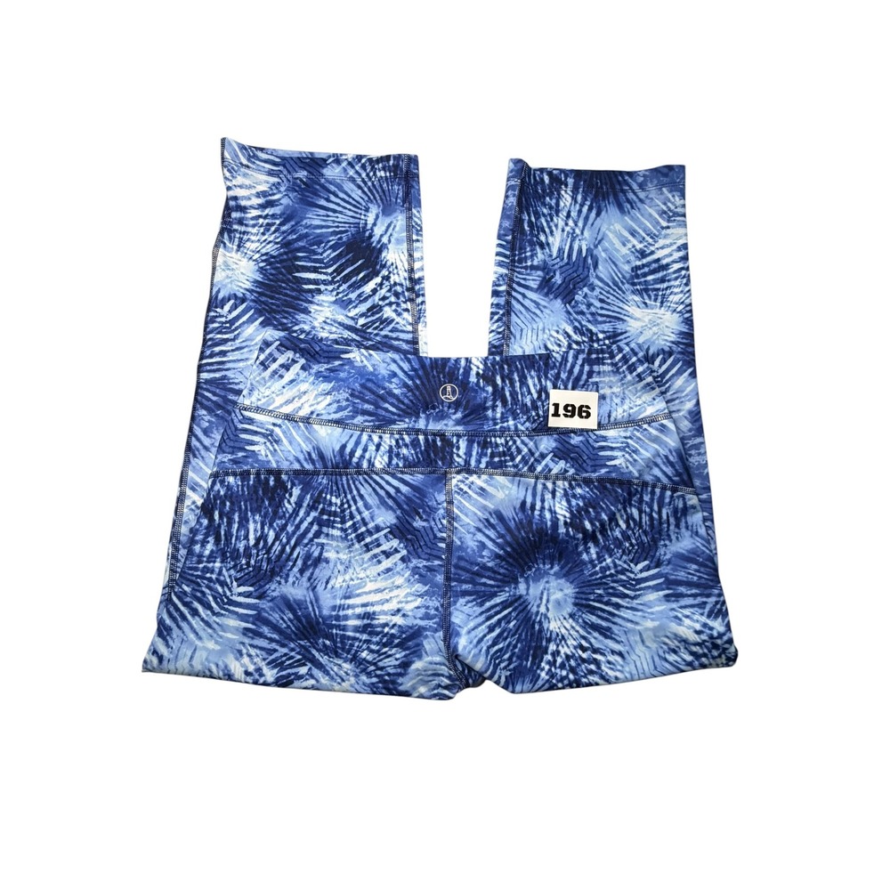Lands End Blue Tie Dye Palm Leaf Crop Leggings Womens Medium Active Yoga Pants